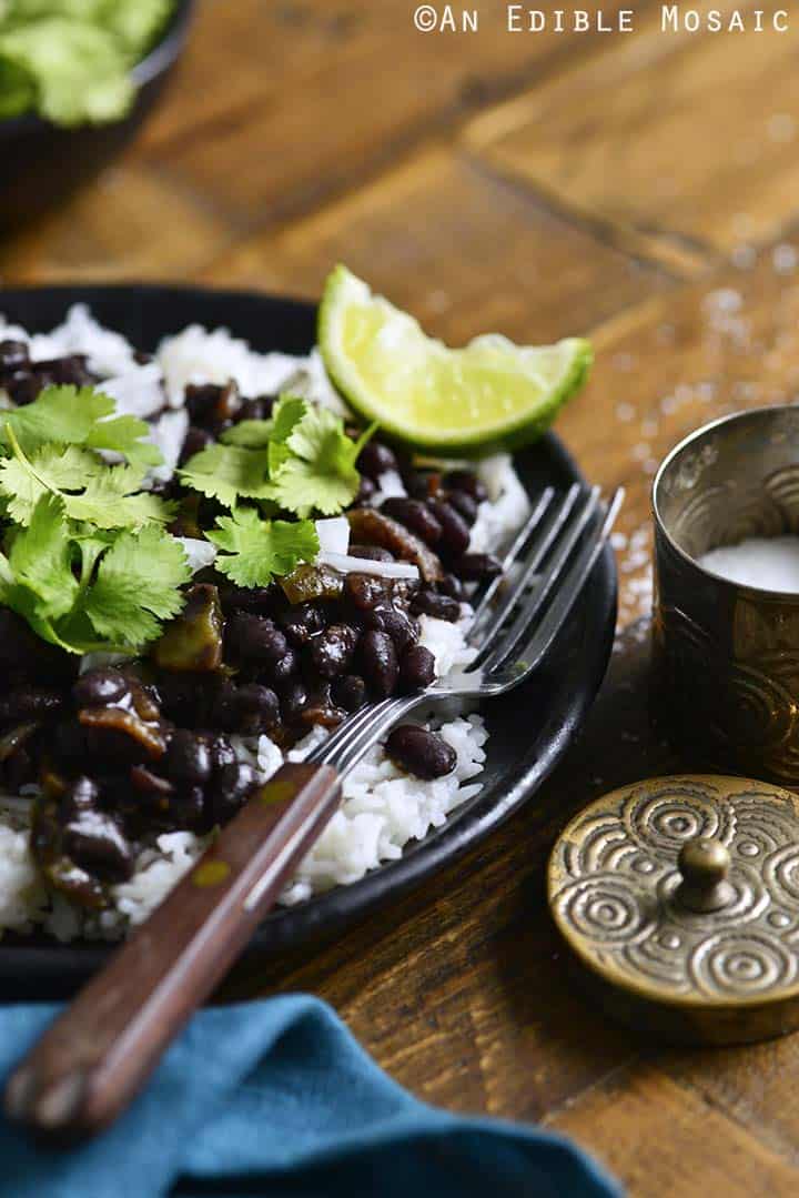 Front View of Cuban Black Beans and Rice