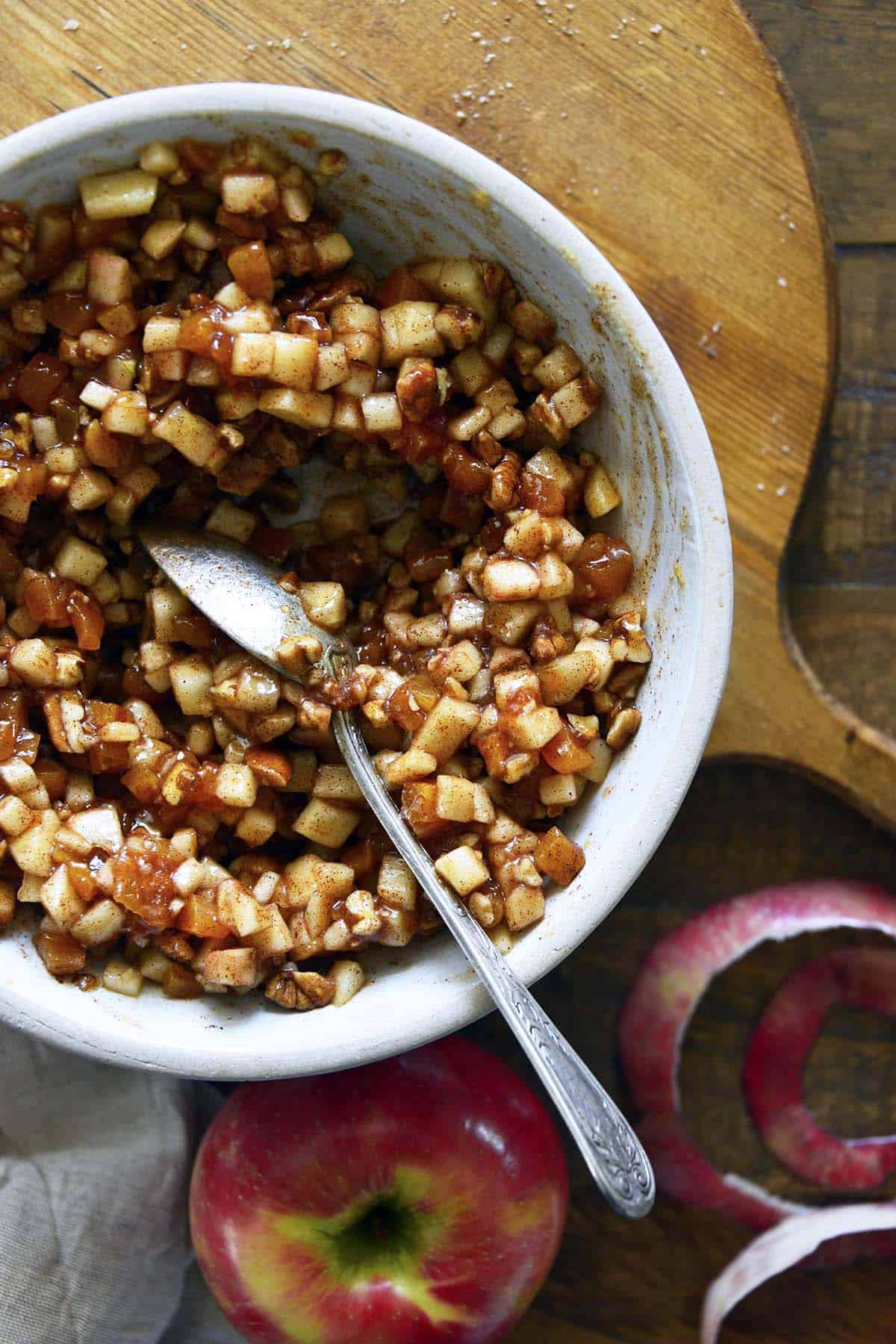 charoset recipe with apple and walnut in bowl