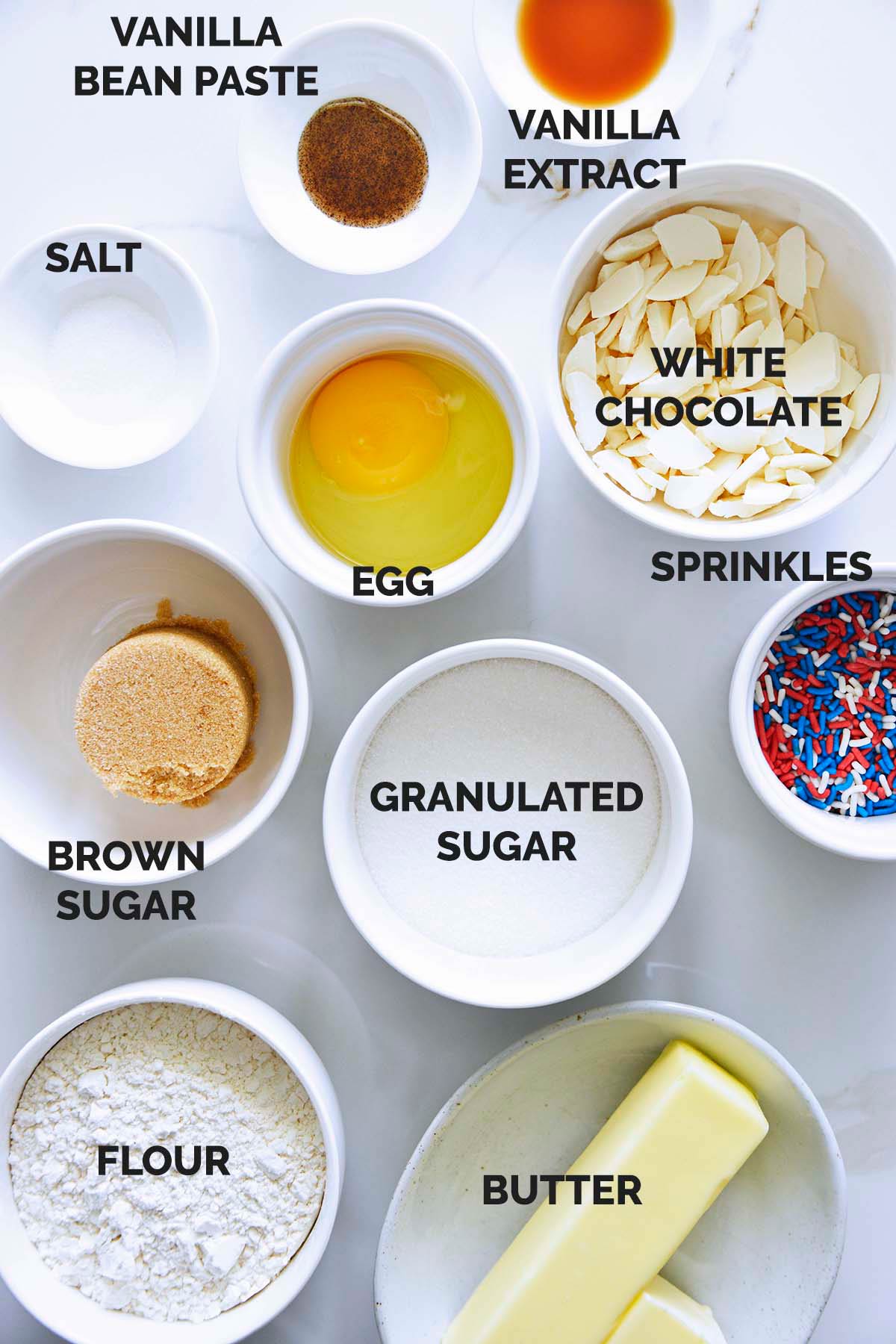 red white and blue funfetti cookie bar ingredients