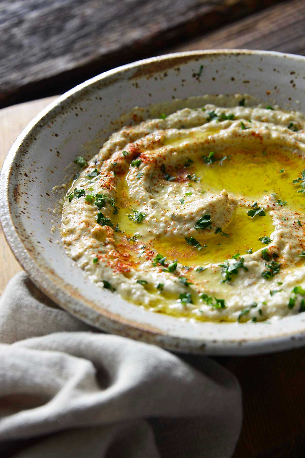 Baba Ganoush with olive oil parsley and spices on top
