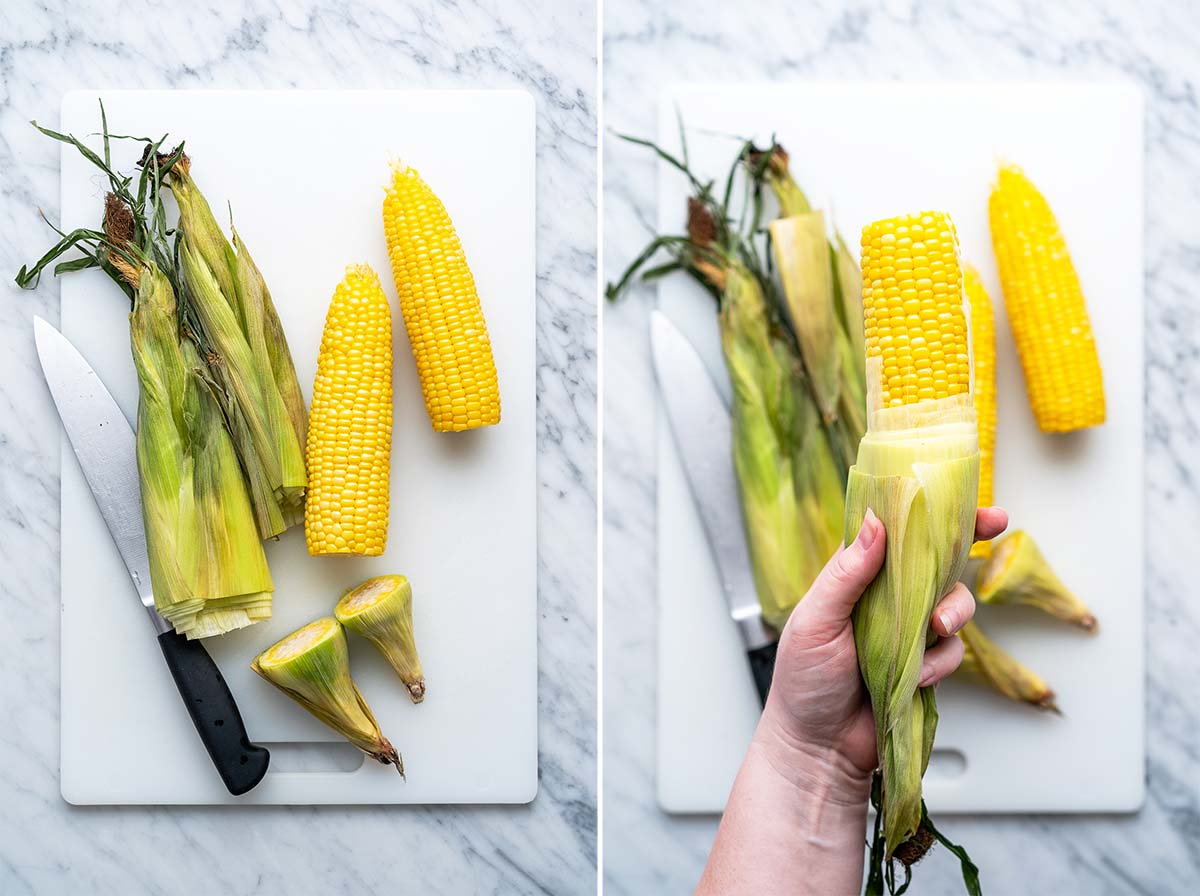 how to remove husks from microwave corn on the cob
