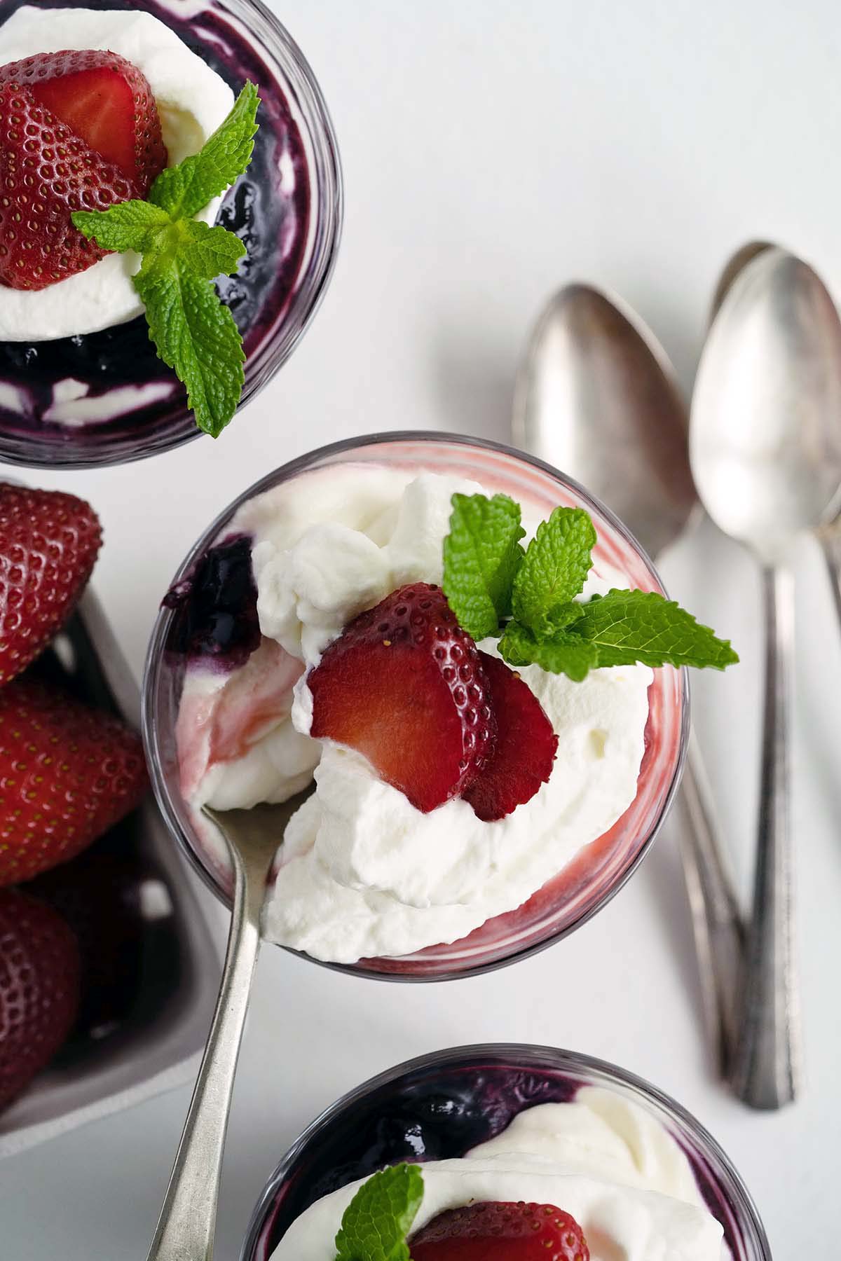 top view of Independence Day cheesecake parfait dessert