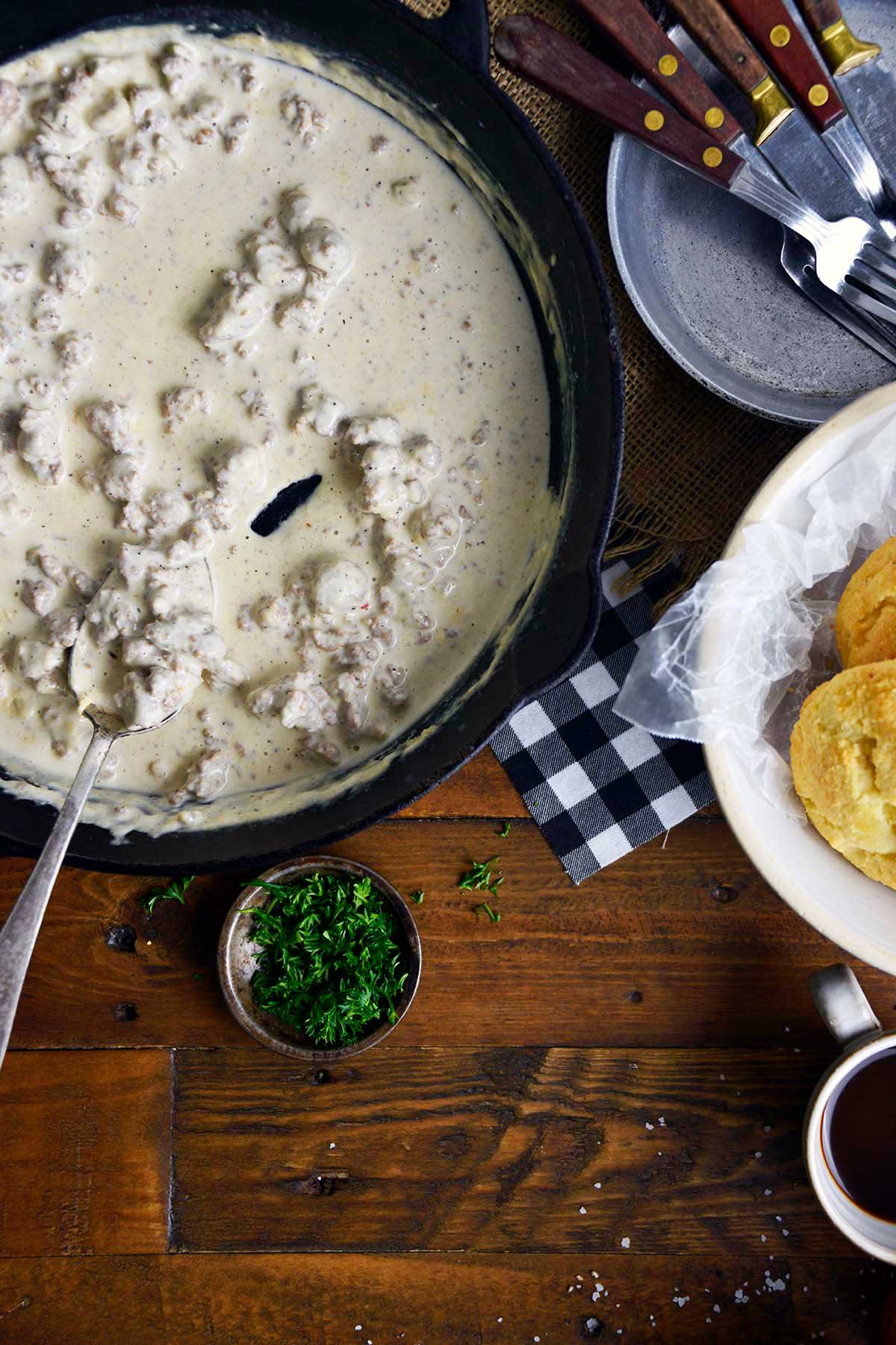 low carb sausage gravy made with cream cheese
