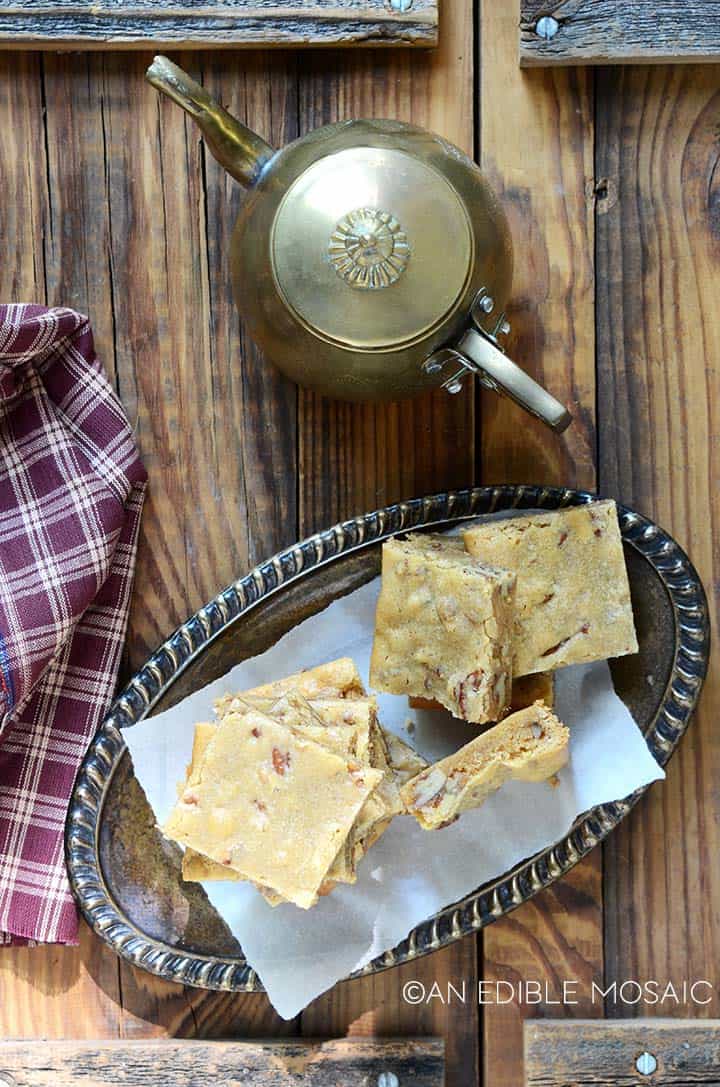 overhead view of butterbeer blondies with brown butter