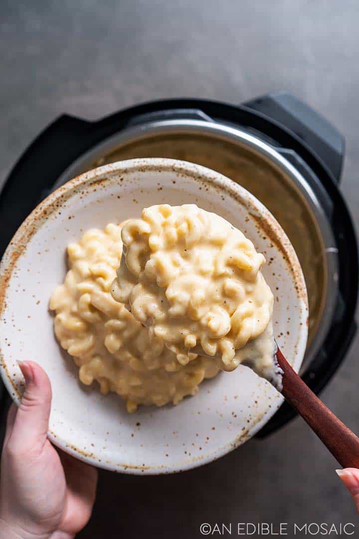 scooping mac and cheese