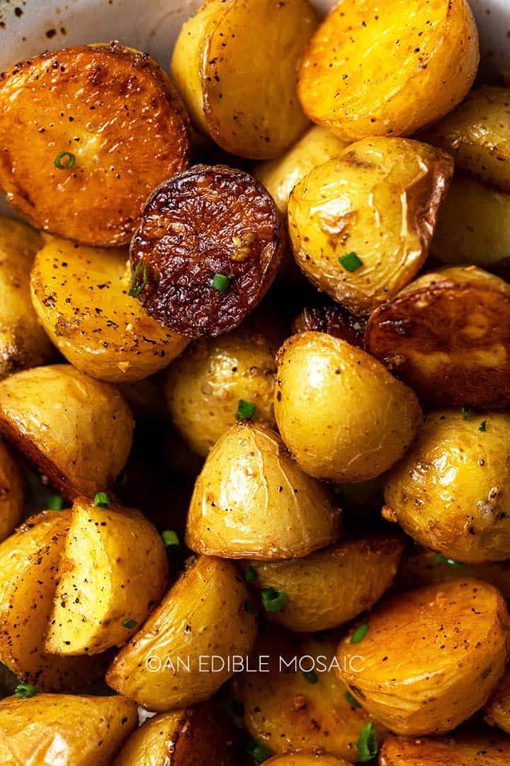 bowl of crispy golden roasted potatoes