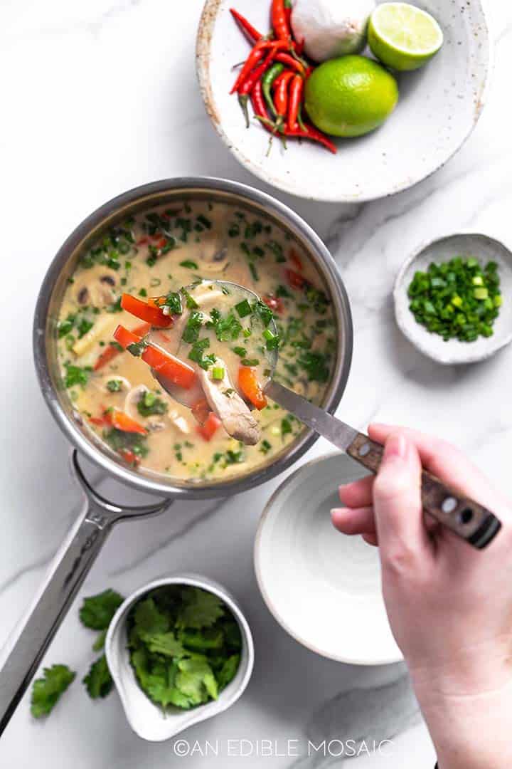 serving soup in ladle