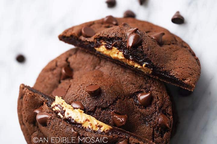 fudgy chocolate cookies with peanut butter filling