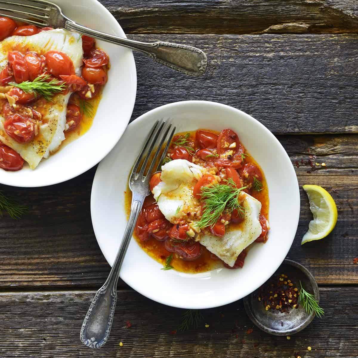 pan seared cod with tomato recipe featured image