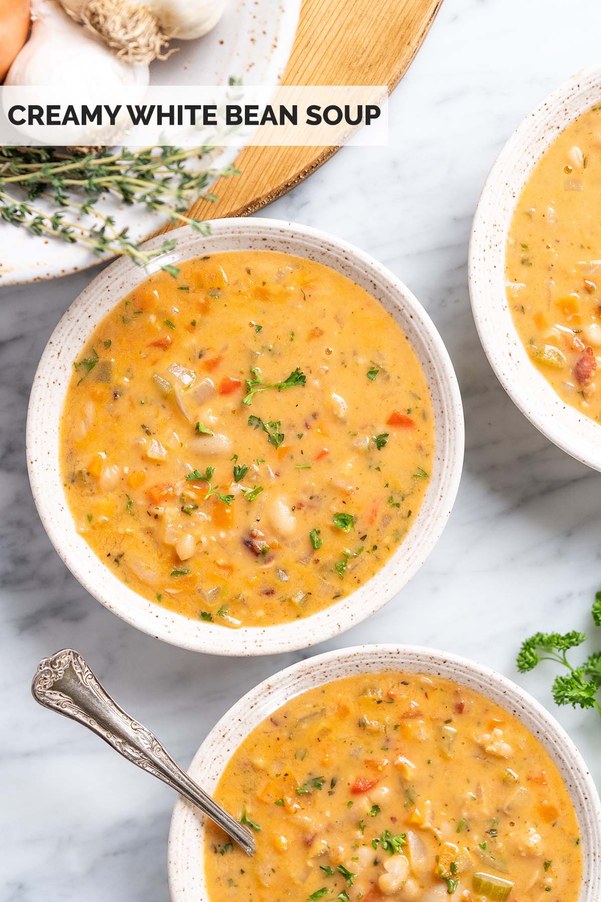 the best easy creamy white bean soup recipe pin