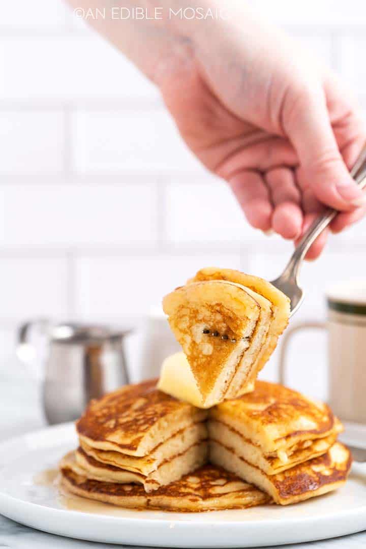 bite of pancakes on fork