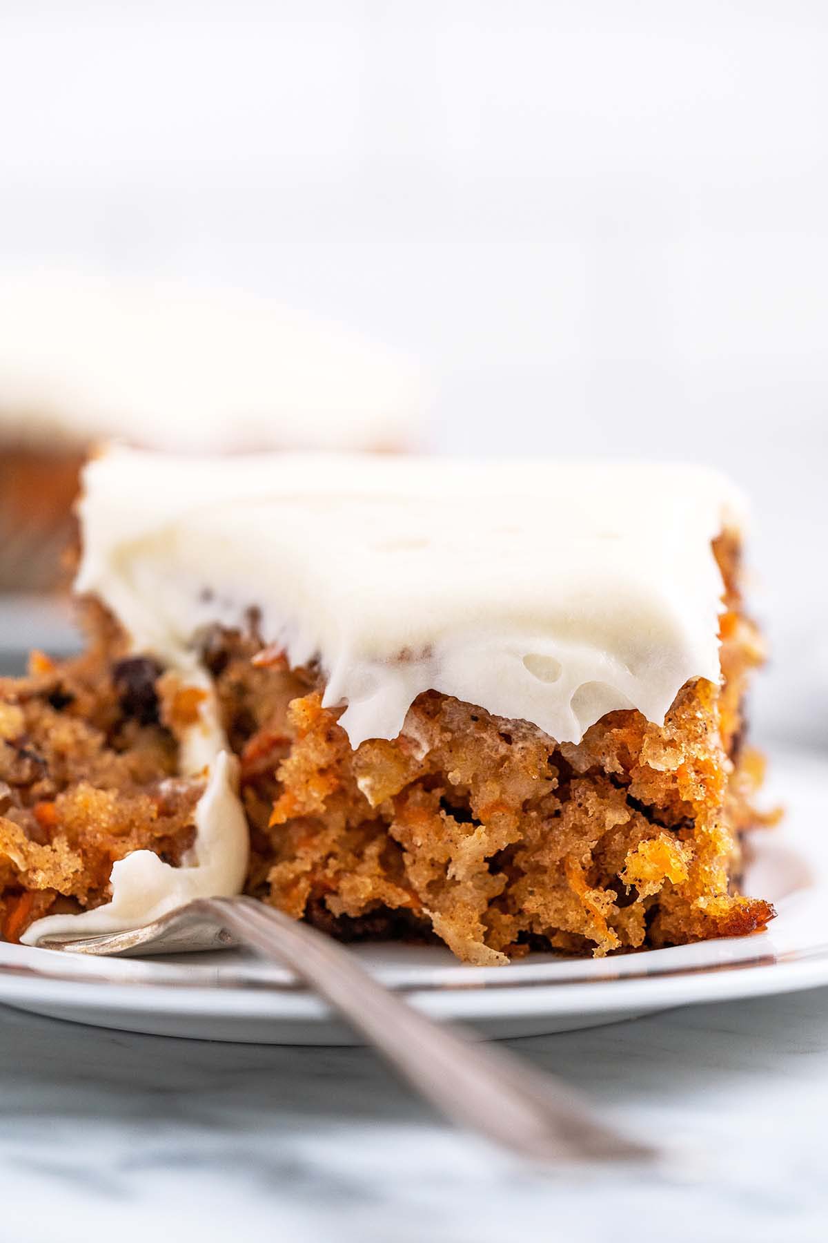 close up front view of copycat j alexander's carrot cake