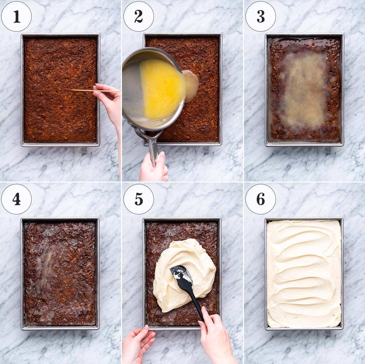 how to add cake syrup and frosting to carrot cake