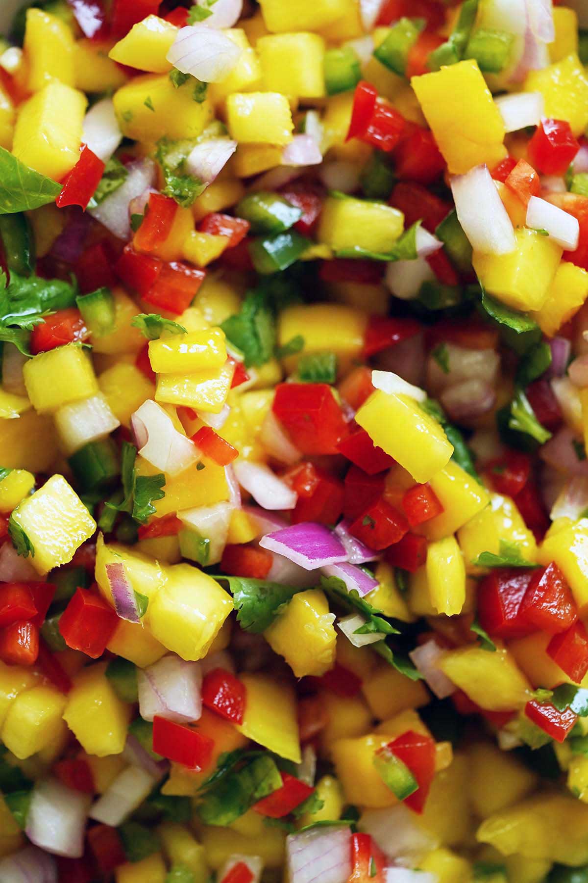 close up of fresh mango salsa