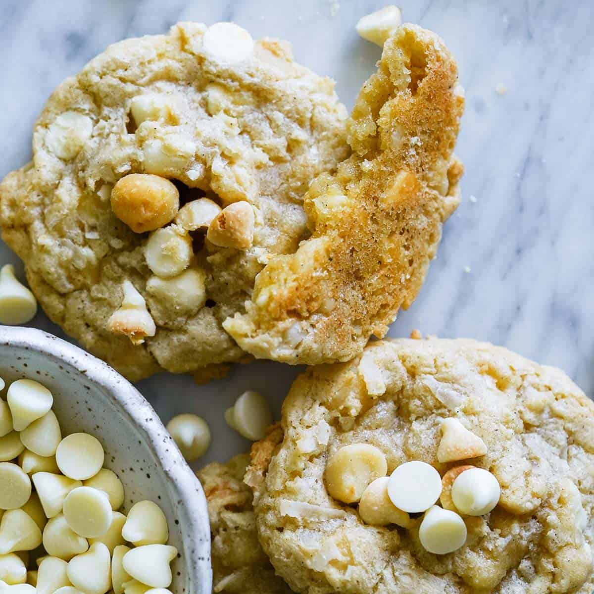 Chewy Brown Sugar Cookies with Macadamia Nuts & White Chocolate Chips