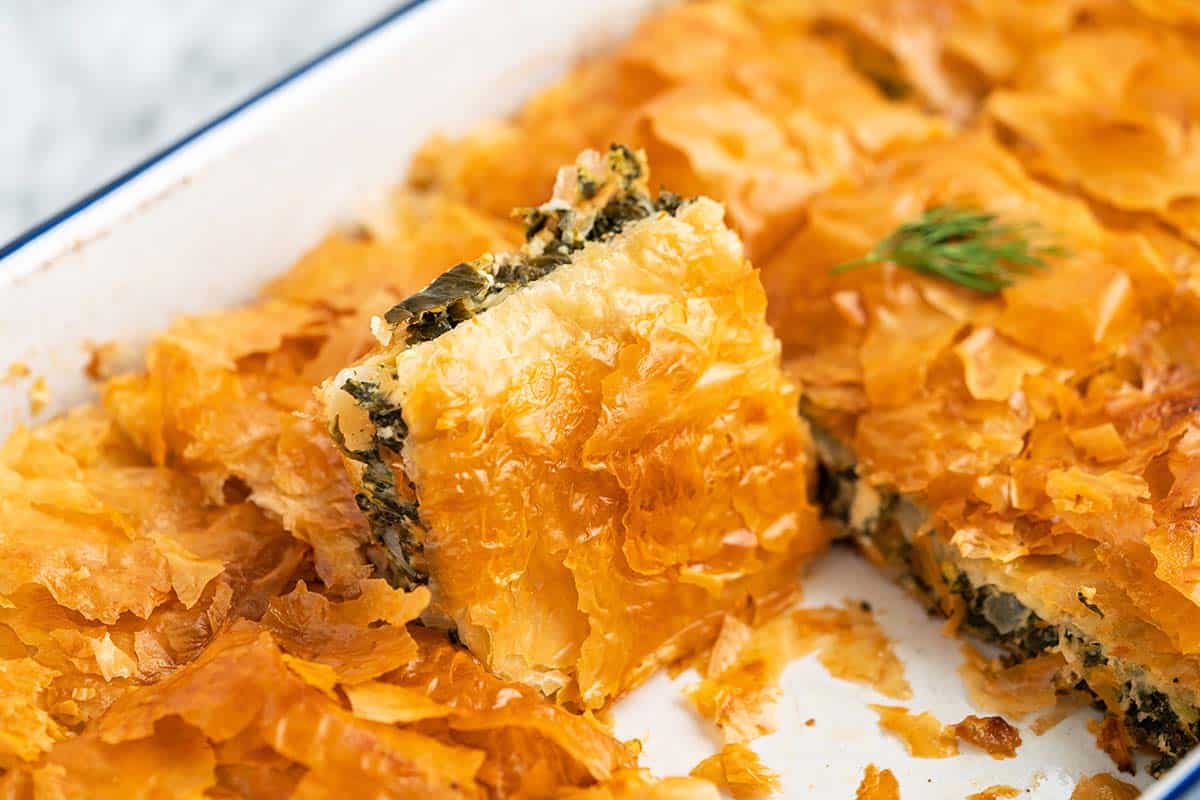 greek spinach pie with crispy buttery phyllo dough