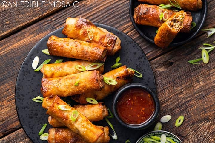 homemade air fryer egg rolls with thai sweet chili dipping sauce