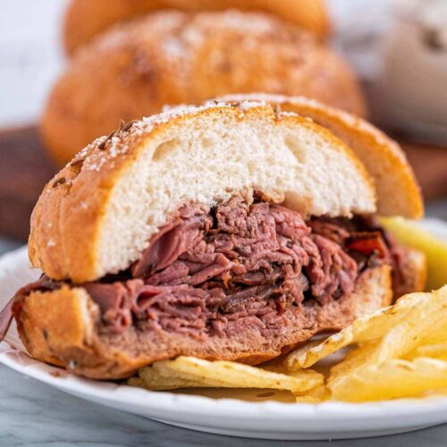 buffalo roast beef on Weck sandwich recipe featured image
