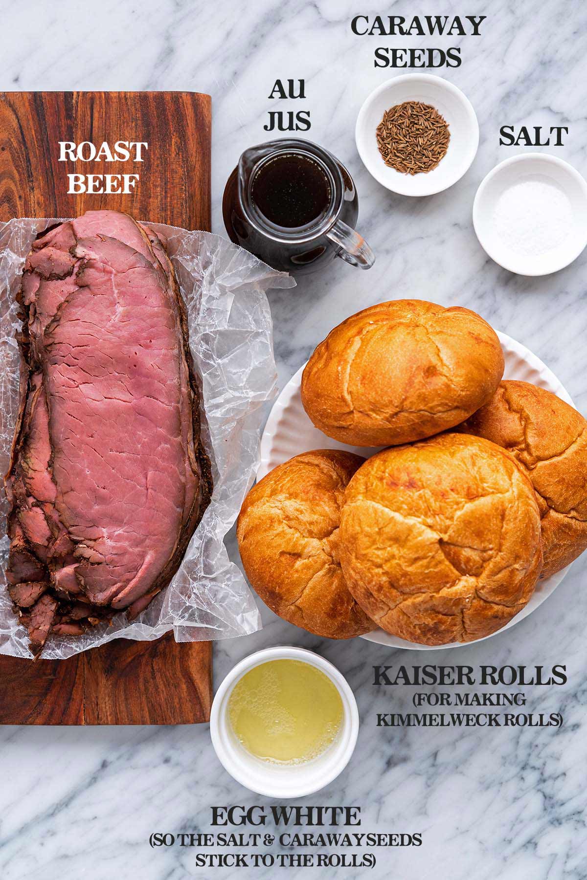 ingredients for homemade buffalo roast beef on weck