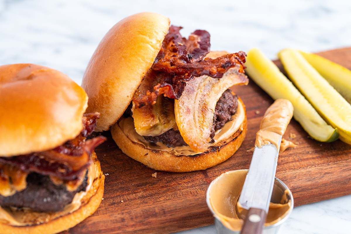 the elvis presley burger with beef peanut butter bacon and banana