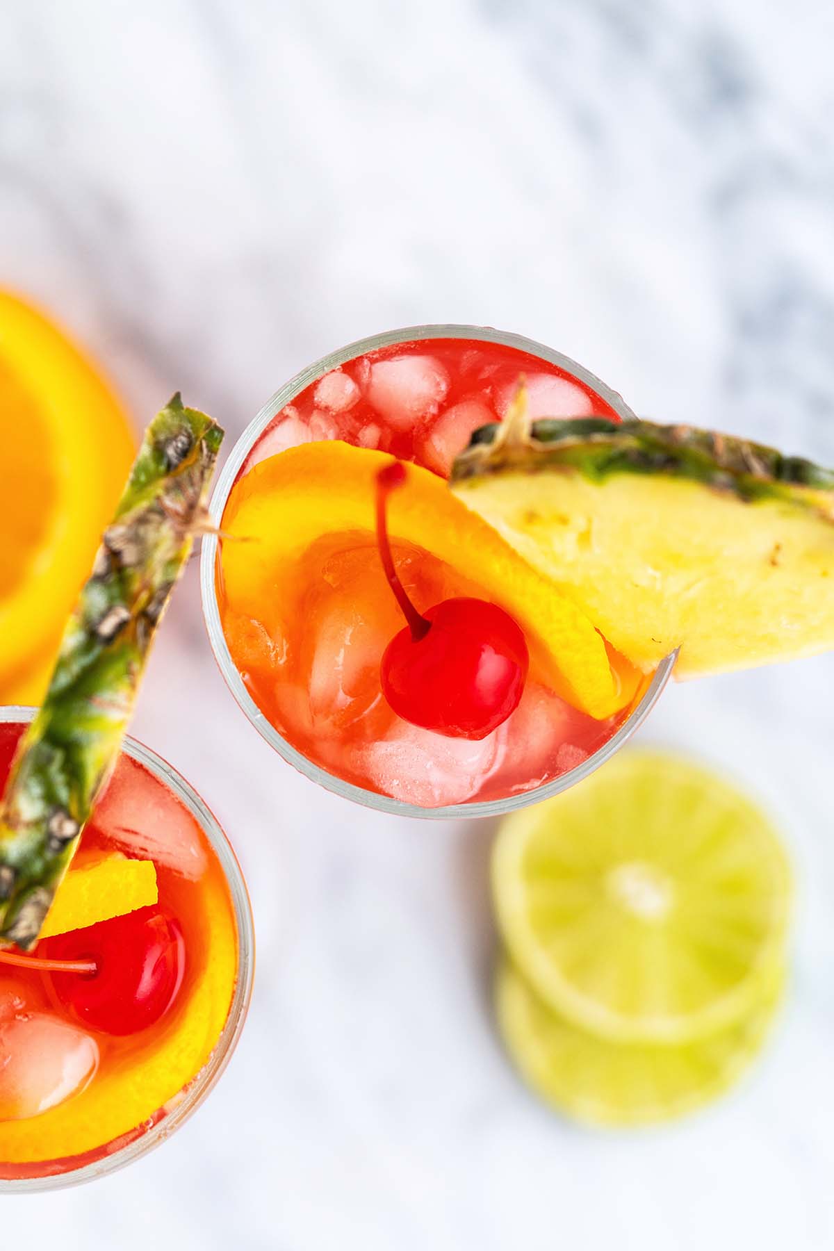top view of original rum runner drink with garnishes