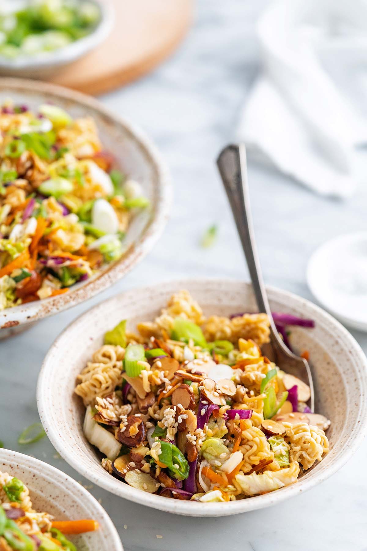 front view of crunchy ramen noodle salad recipe