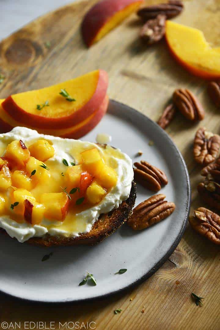 whipped feta with honey peaches on toast