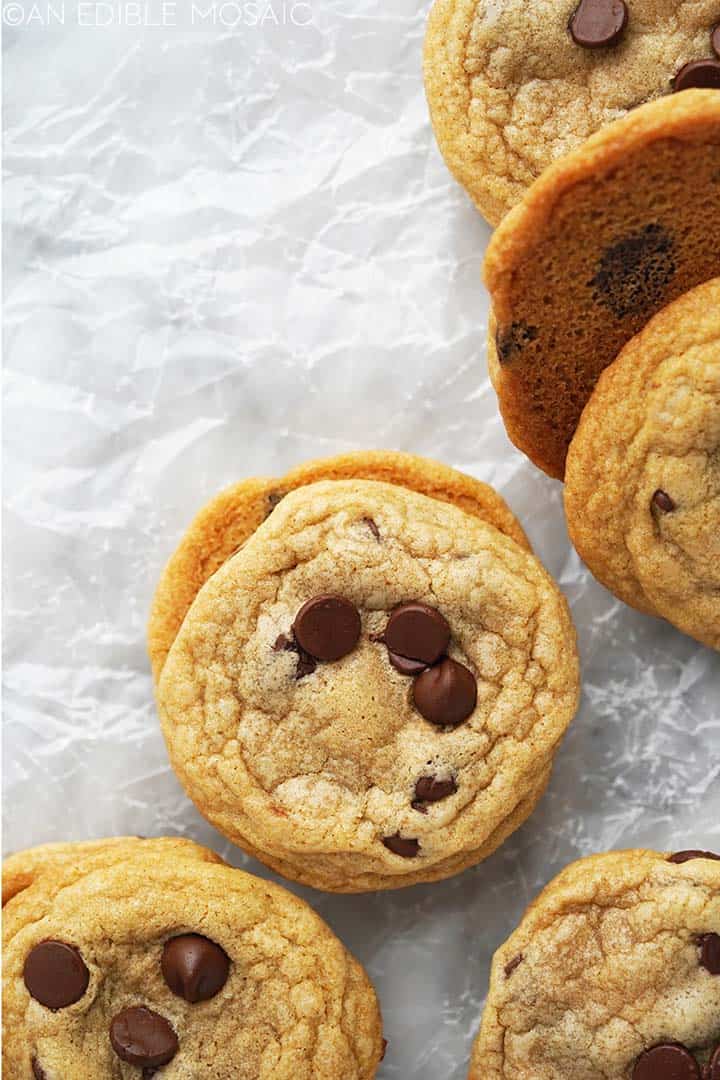 chocolate chip cookies on parchment paper