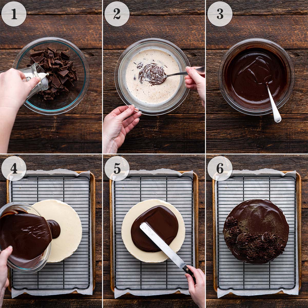 how to make chocolate ganache to decorate Russian birds milk cake