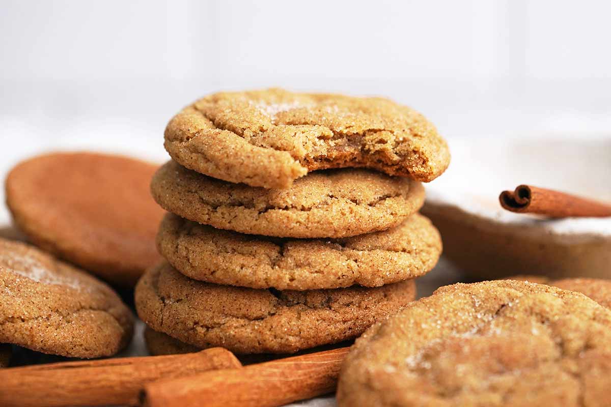 stack of chewy apple cookies with cinnamon sugar