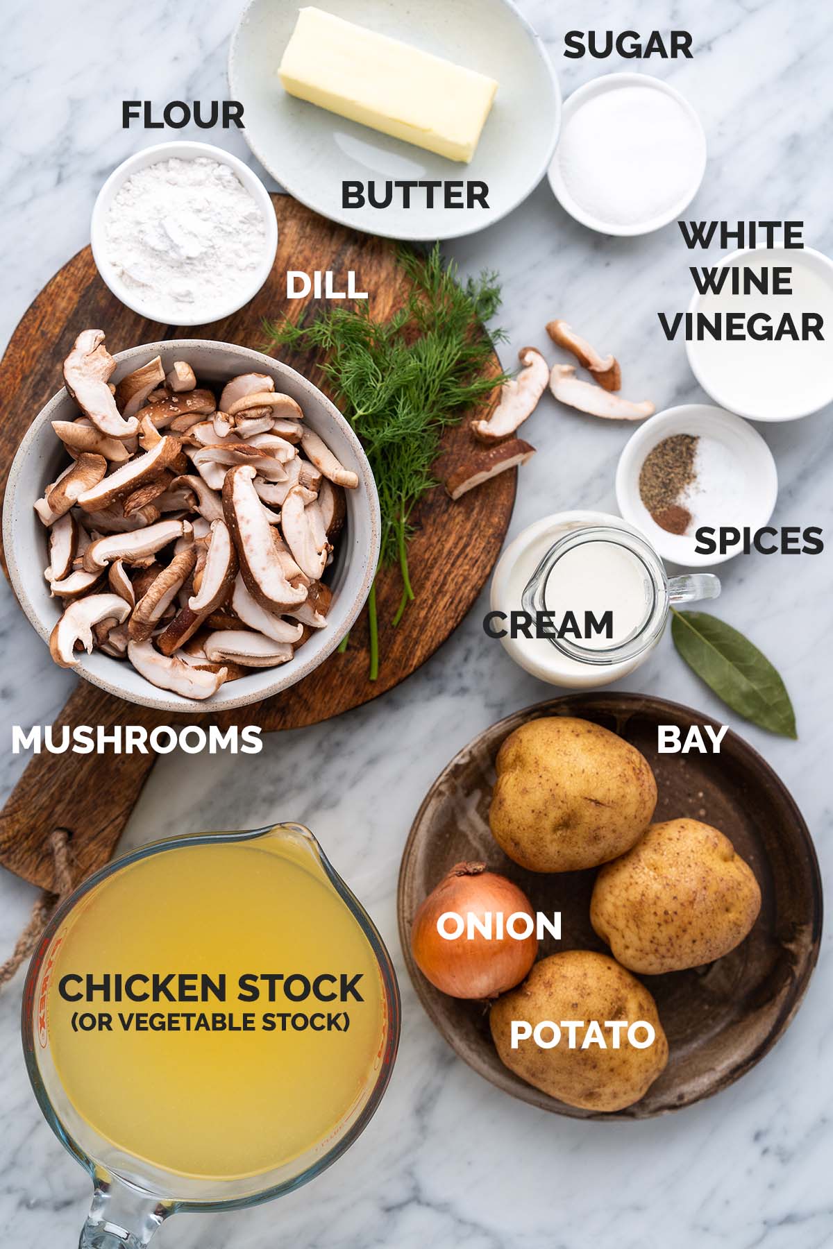authentic Czech kulajda soup ingredients