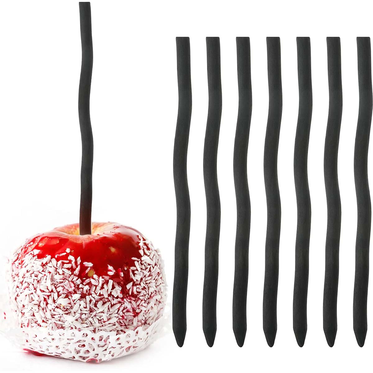 black wooden candy apple sticks
