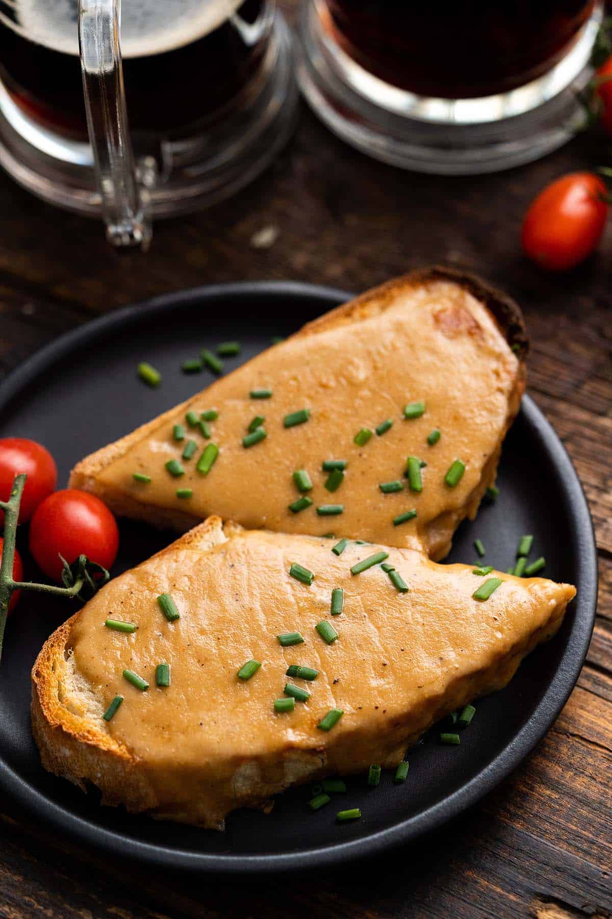 close up of ppen face cheesy toast sandwich