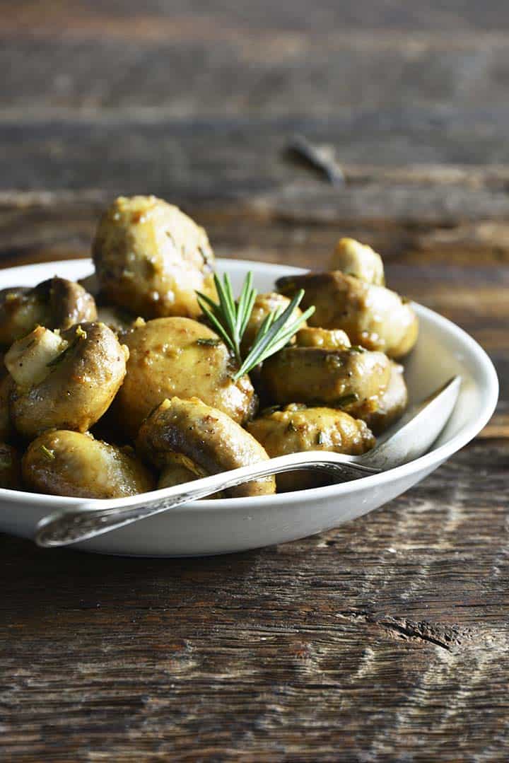 roasted mushrooms in white bowl