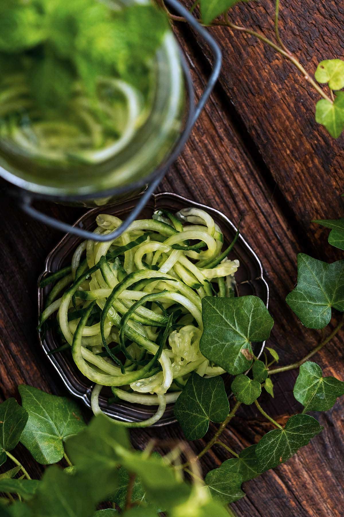 spiraled cucumber that looks like seaweed or Gillyweed from Harry Potter