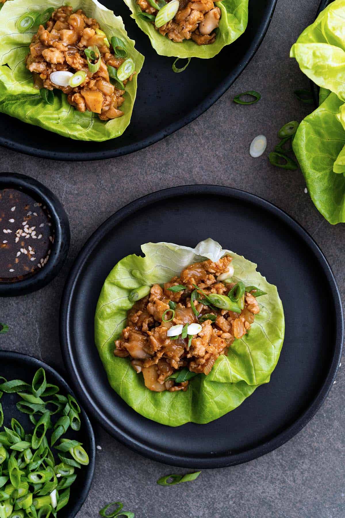 top view of pf chang's chicken lettuce wraps spread