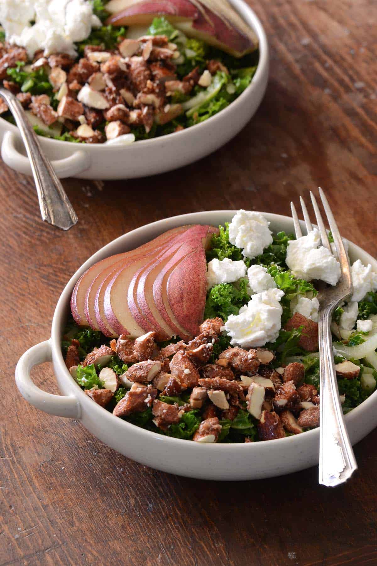 candied almond kale pear salad