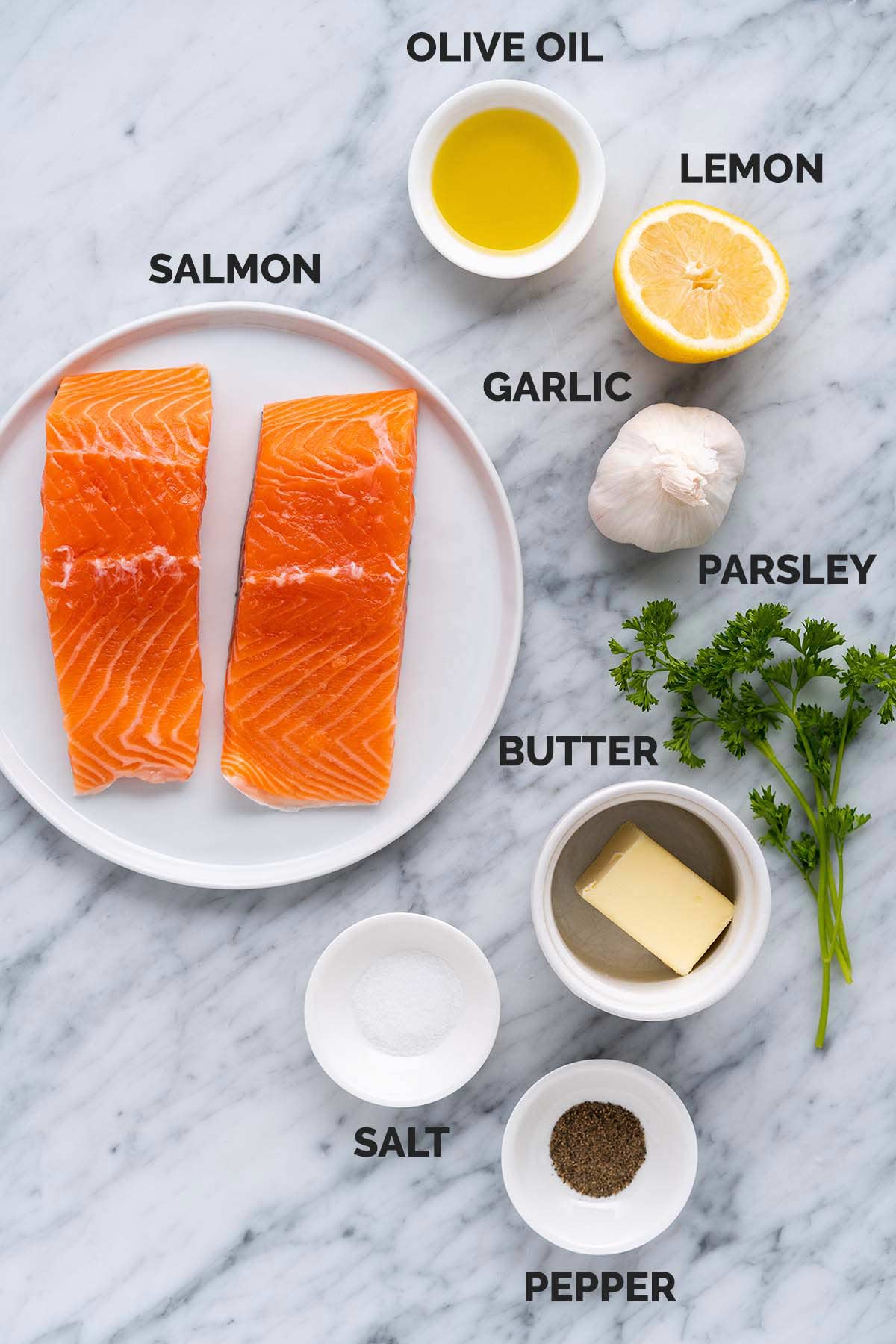 garlic butter salmon with lemon ingredients