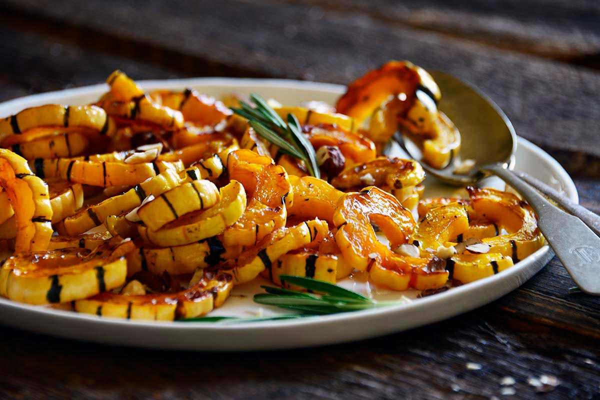 plate of roasted delicata squash with brown butter