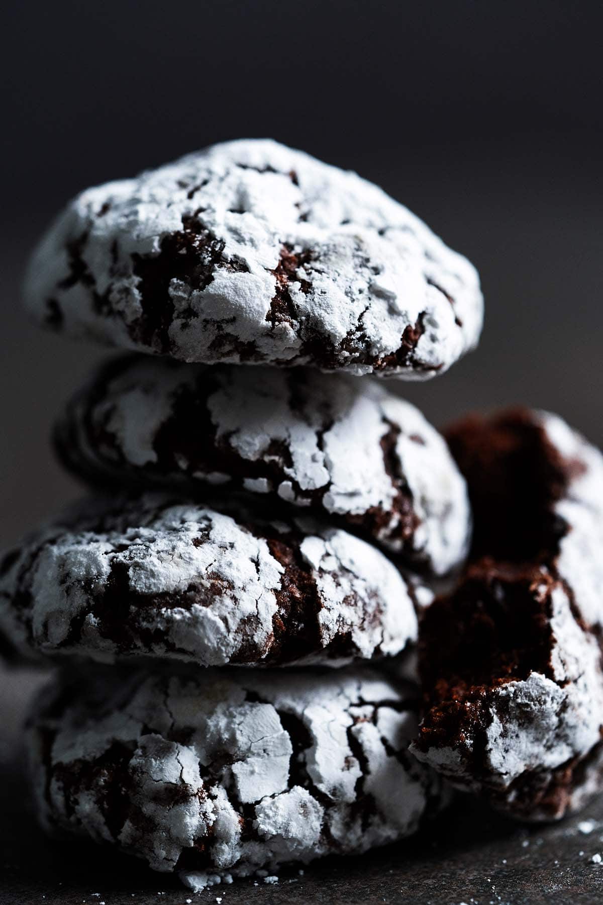 stack of chocolate crinkle cookies