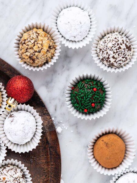 chocolate rum balls recipe featured image