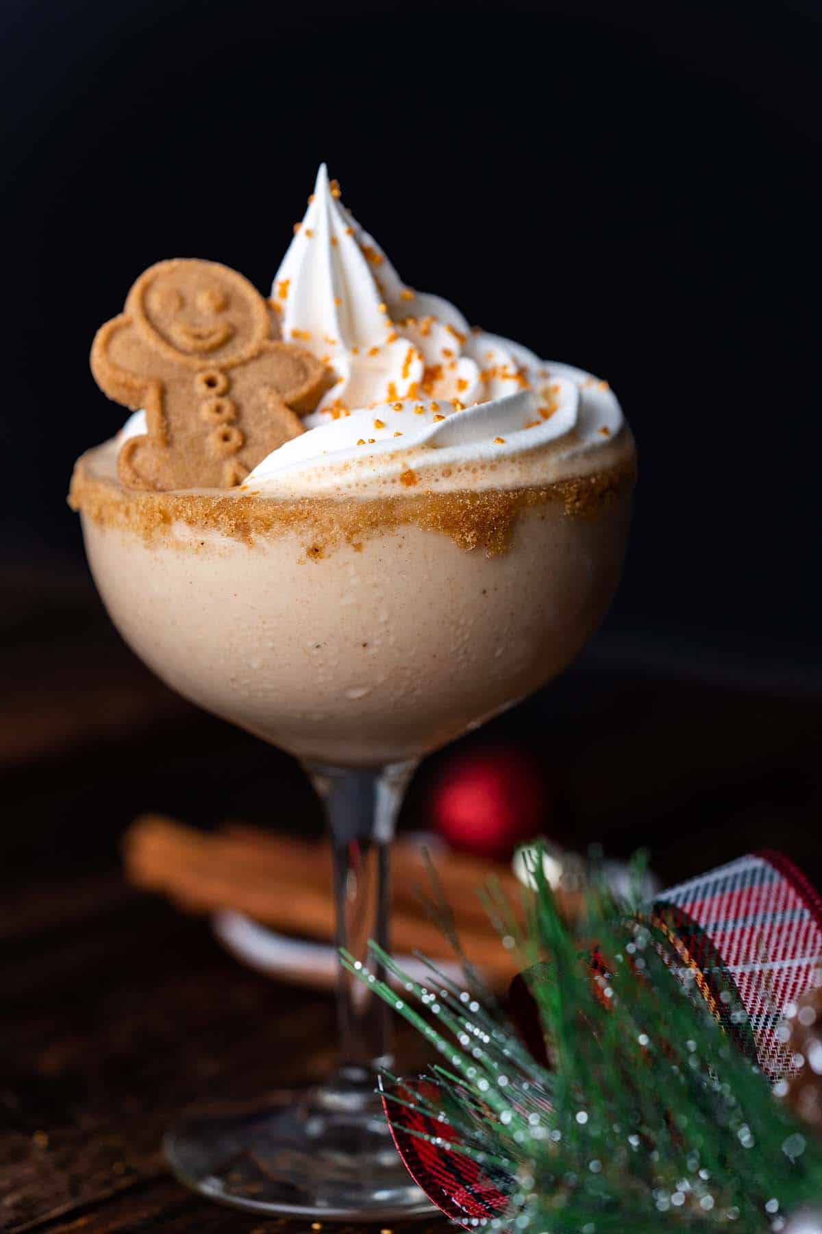 front view of gingerbread cocktail in glass