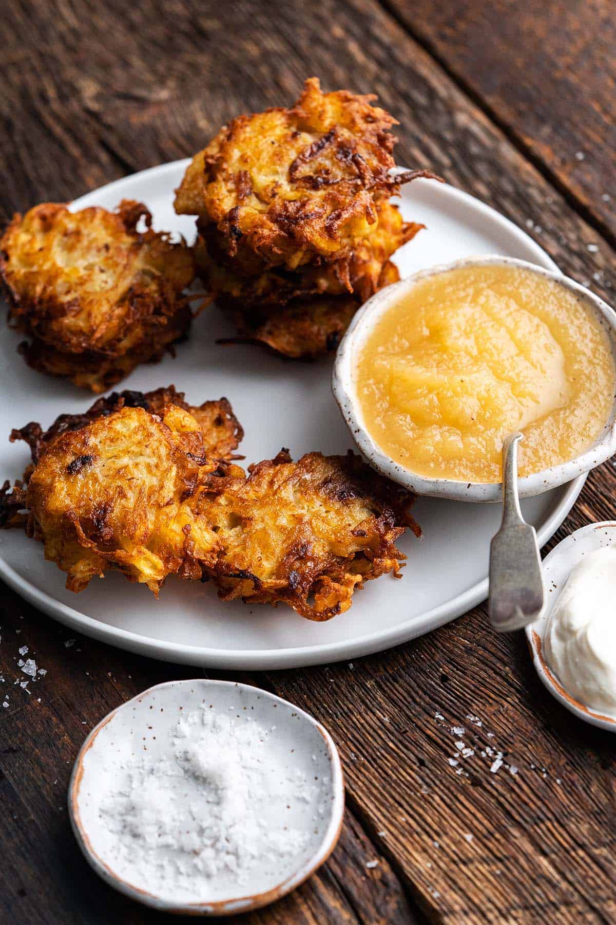 latkes with applesauce and sour cream
