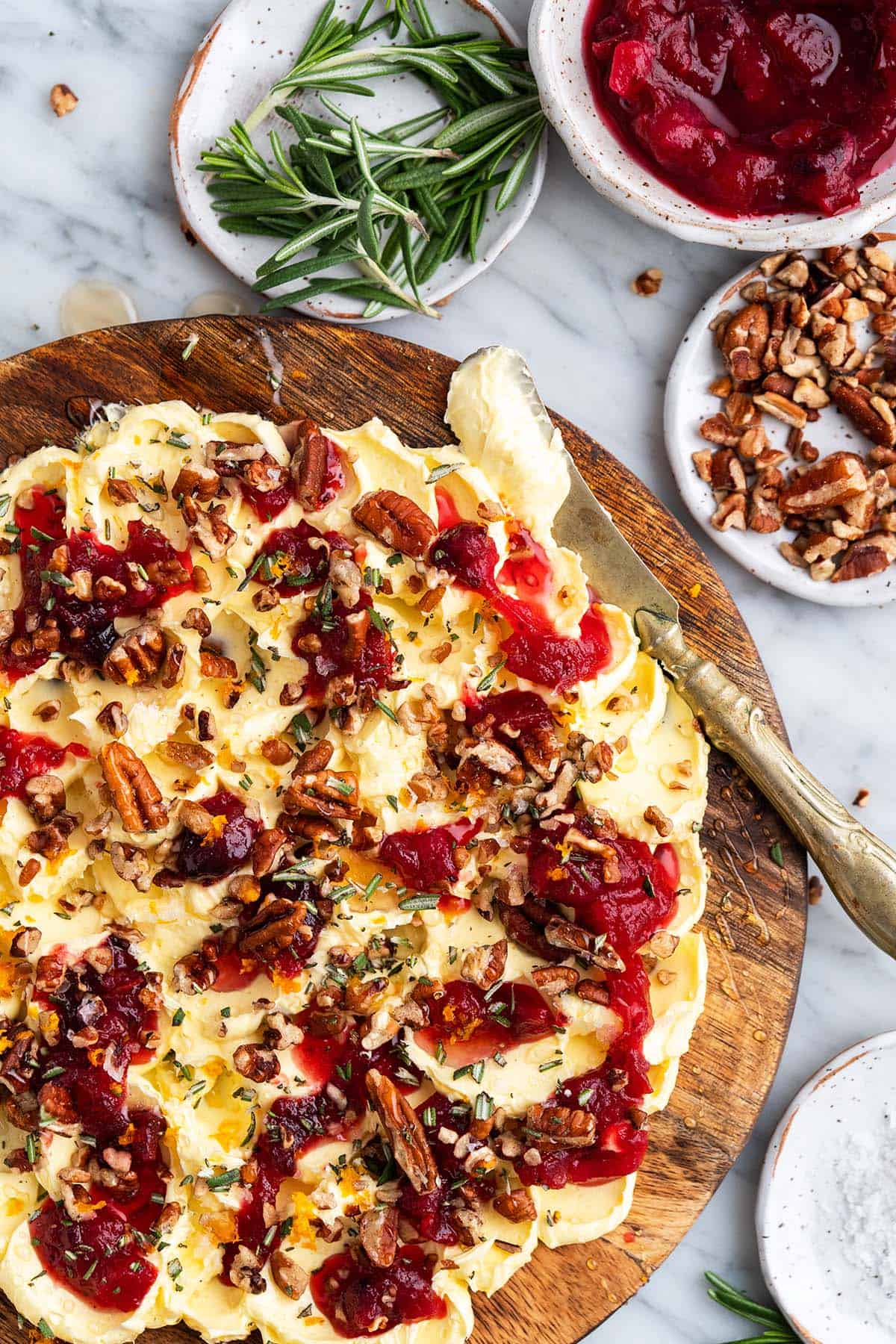 sweet butter board with cranberry sauce and pecans