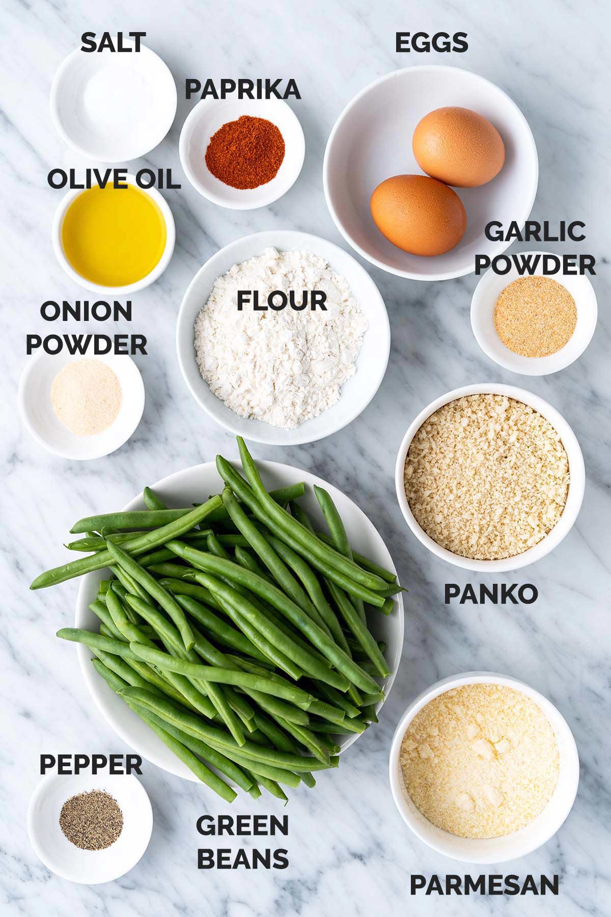 ingredients for crispy breaded green bean fries