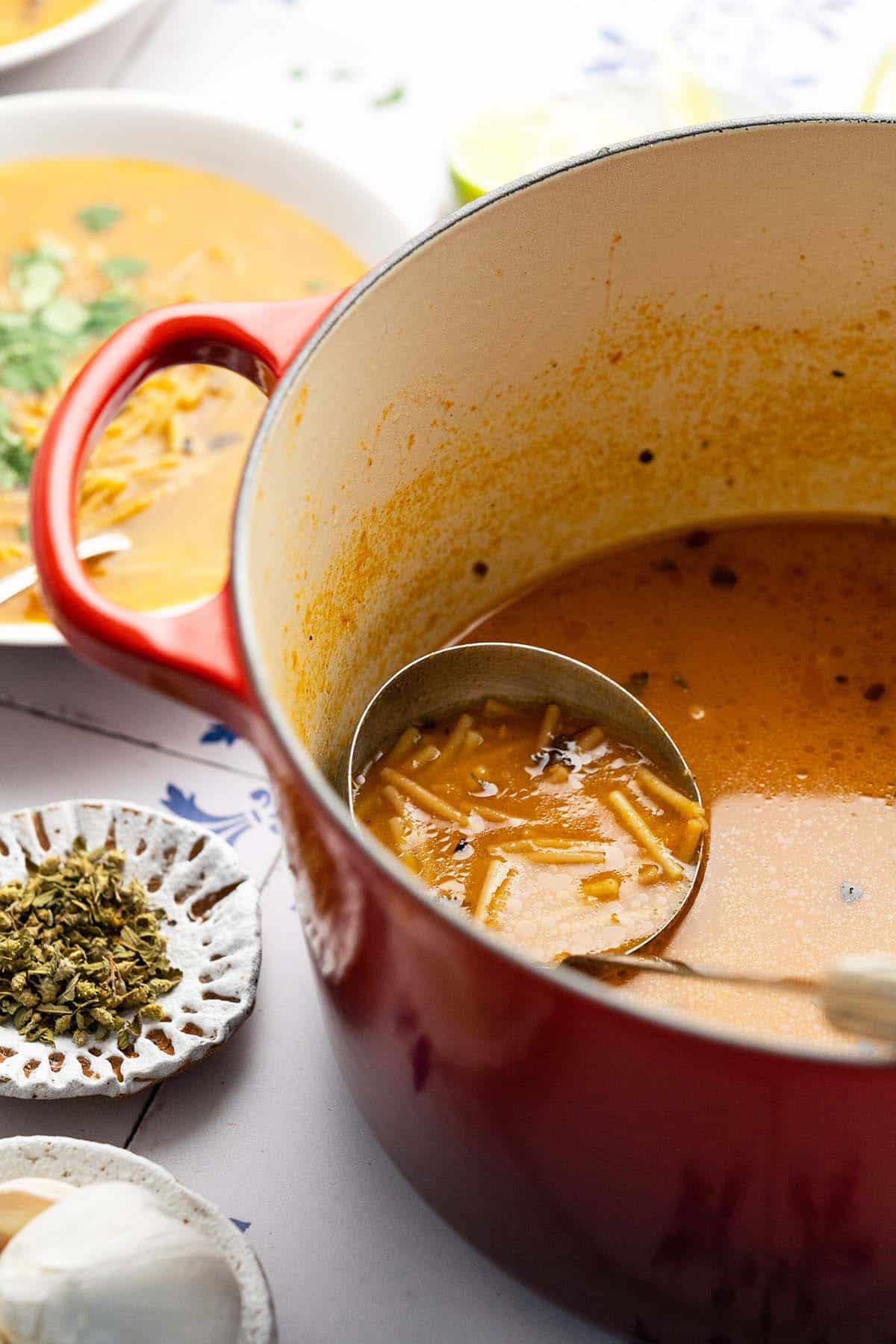 sopa de fideo in pot