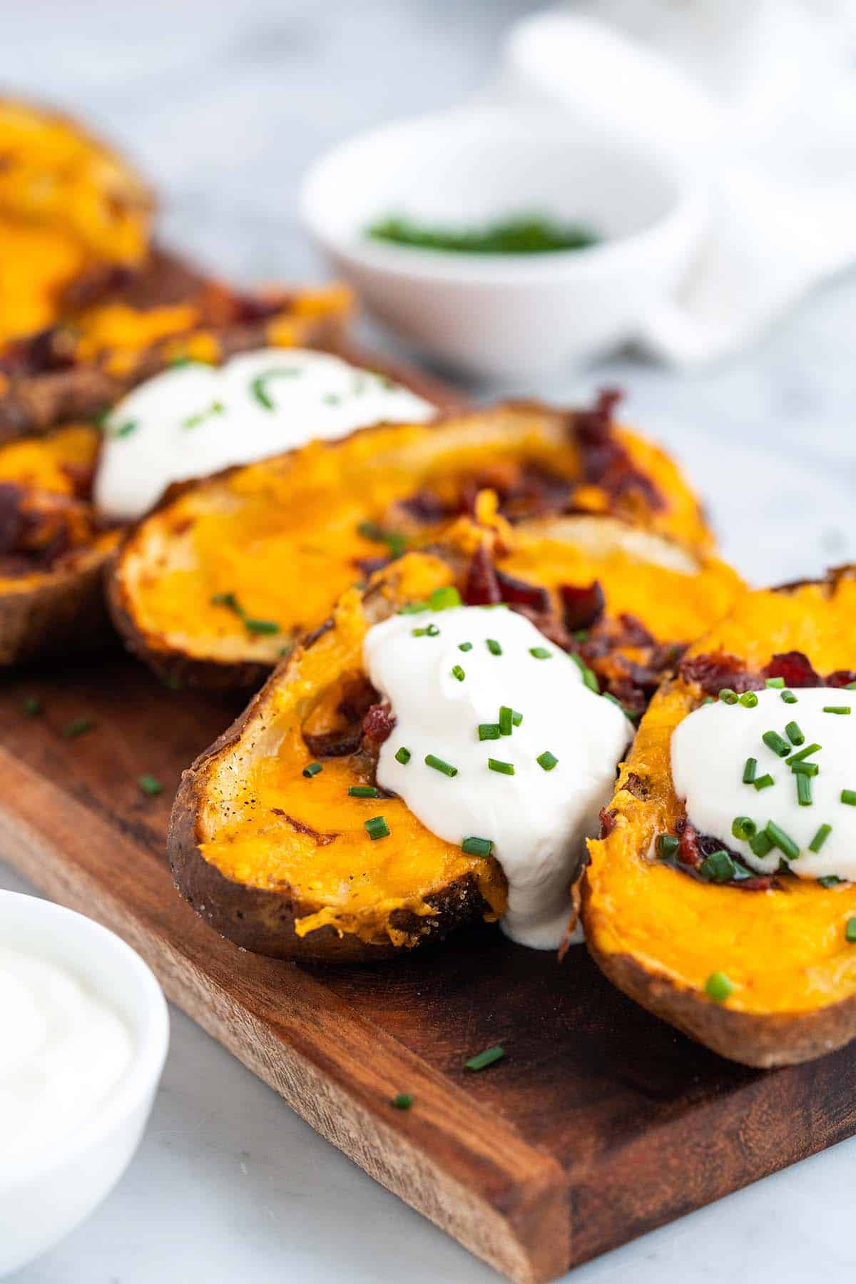 easy air fryer potato skins with sour cream and chives