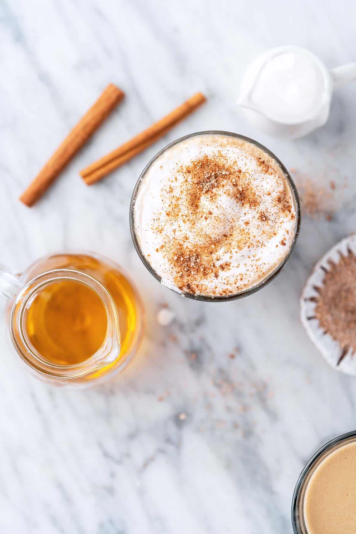 iced coffee with cold foam and cinnamon topping