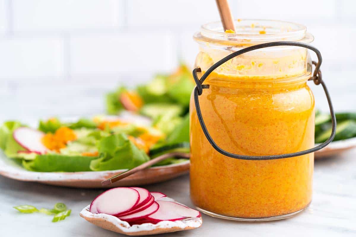 asian ginger salad dressing in glass jar