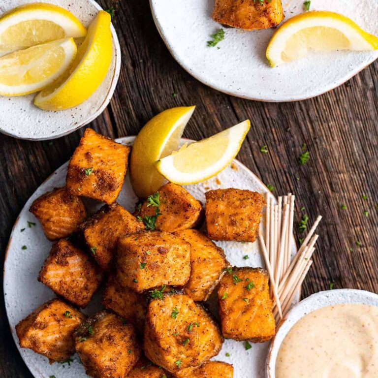 crispy air fried salmon bites recipe featured image